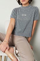 Pearl Studded Half Sleeve Sweater