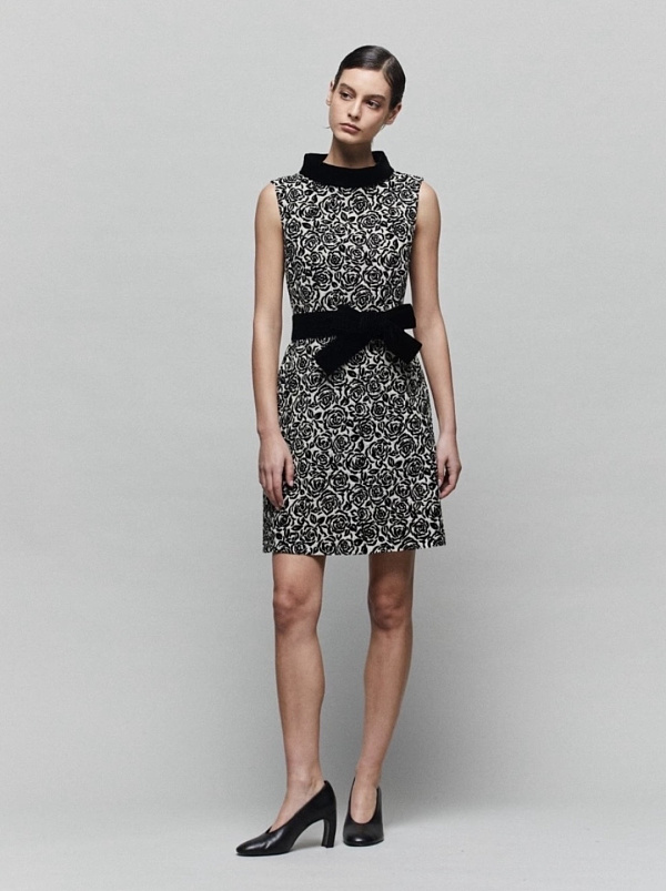 HEPBURN Pink Flocked Jacquard Dress