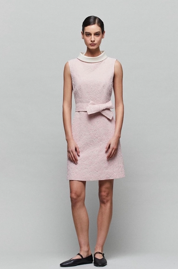 HEPBURN Pink Flocked Jacquard Dress