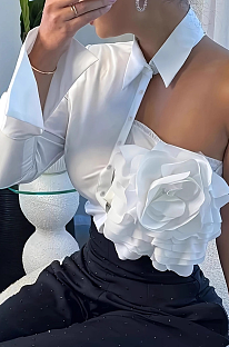 3D Floral One-shoulder Shirt