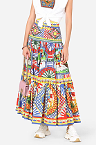 Carretto-print Poplin Maxi Skirt
