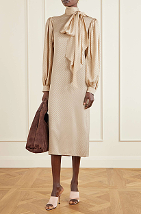 Tie-detailed Silk-jacquard Midi Dress