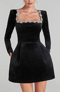 Square Neck Diamond Bandage Mini Dress
