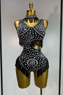 Sparkly Rhinestone Tassel Bodysuit