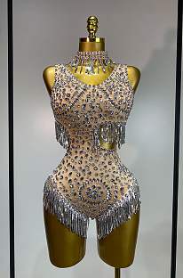 Sparkly Rhinestone Tassel Bodysuit