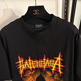 Balenciaga Cathedral Print and Distressed Hem Oversized Black  Metal-Style Graphic Long Tail T-Shirt