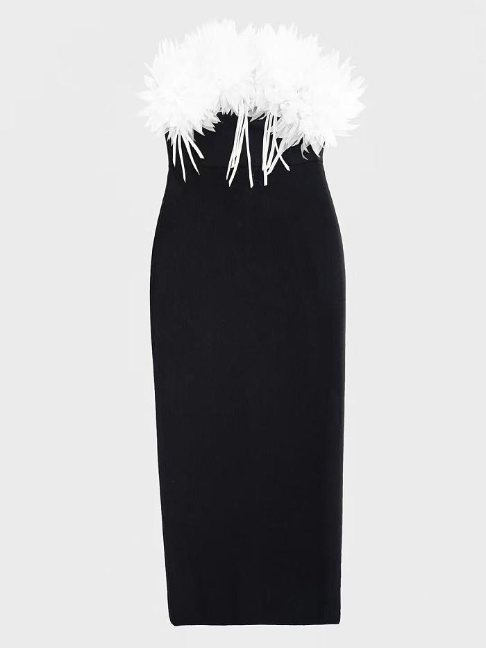Feather Strapless Long Dress