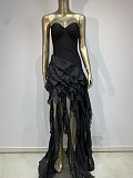 Strapless Ruffle Chiffon High-Low Corset Gown