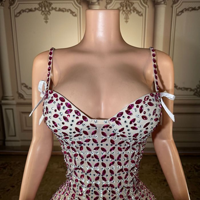 Spaghetti Straps Square Fully Rhinestone Evening Dresses