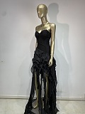 Strapless Ruffle Chiffon High-Low Corset Gown