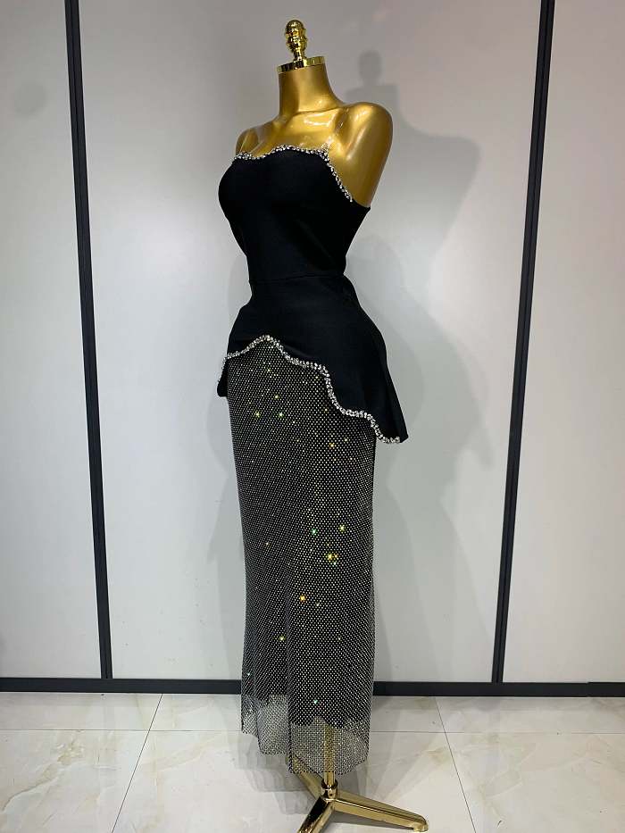 Hotfix Rhinestone Sparkly Skirt Set