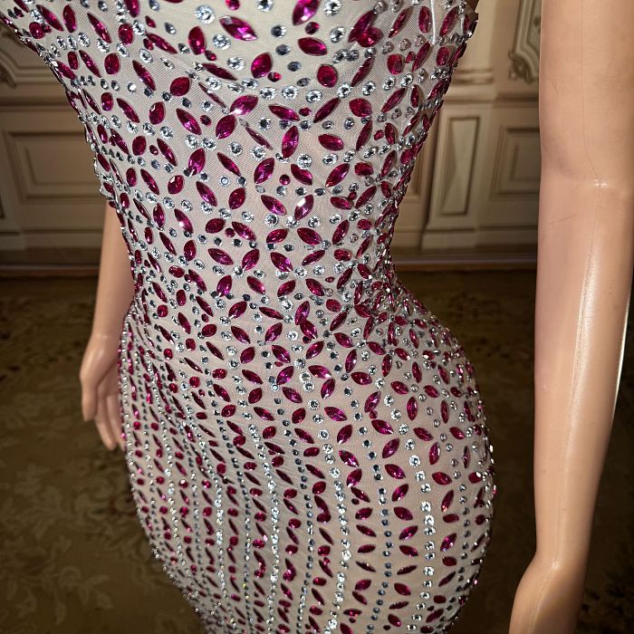 Spaghetti Straps Square Fully Rhinestone Evening Dresses