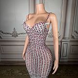 Spaghetti Straps Square Fully Rhinestone Evening Dresses