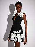 Black Floral V-Neck Mini Dress