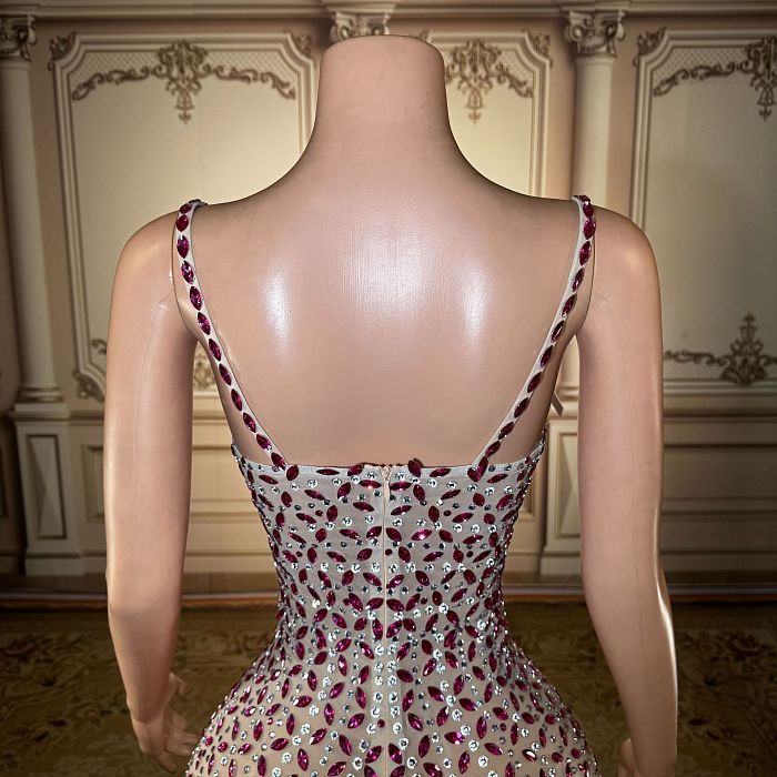 Spaghetti Straps Square Fully Rhinestone Evening Dresses