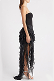 Strapless Ruffle Chiffon High-Low Corset Gown