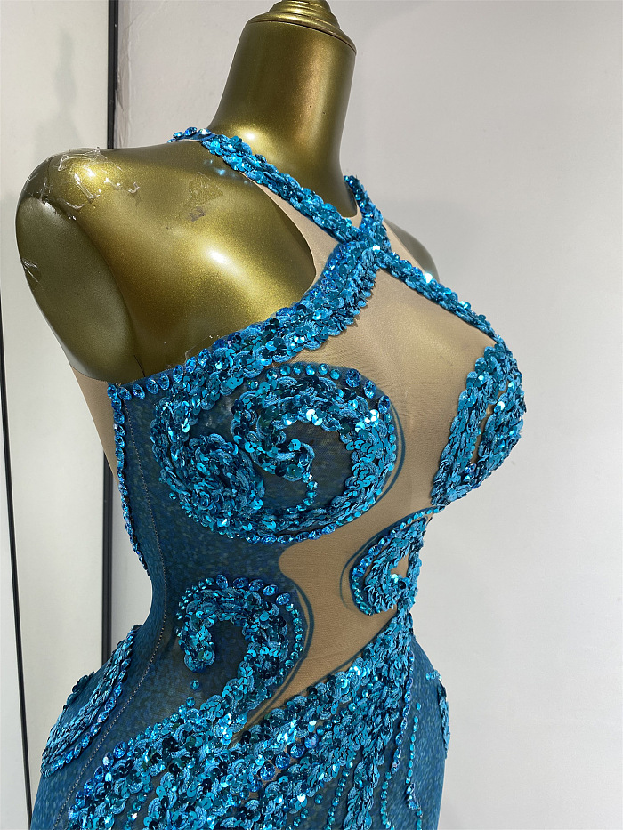 Blue Mermaid Prom Dress