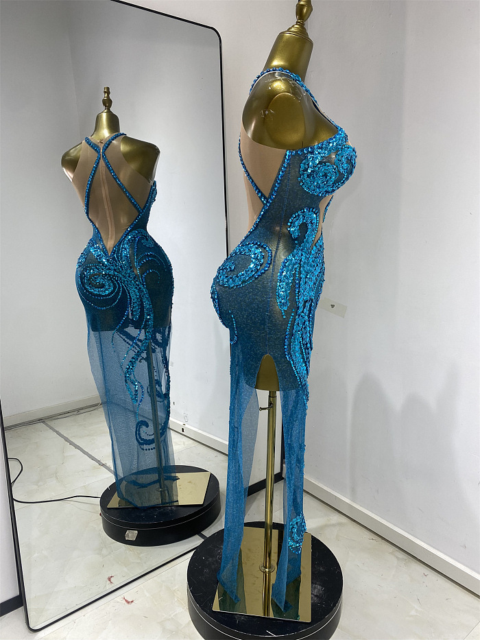 Blue Mermaid Prom Dress
