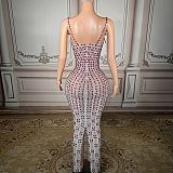 Spaghetti Straps Square Fully Rhinestone Evening Dresses