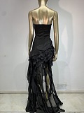 Strapless Ruffle Chiffon High-Low Corset Gown