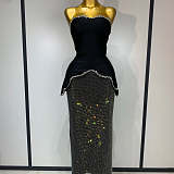 Hotfix Rhinestone Sparkly Skirt Set
