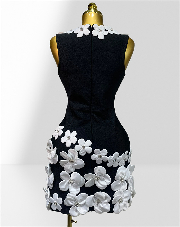 Black Floral V-Neck Mini Dress