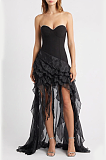Strapless Ruffle Chiffon High-Low Corset Gown