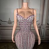 Spaghetti Straps Square Fully Rhinestone Evening Dresses
