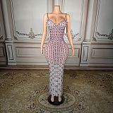 Spaghetti Straps Square Fully Rhinestone Evening Dresses