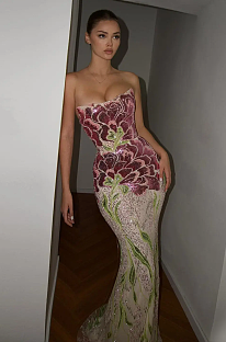 Luxury Sequin Evening Dress(green & purple)