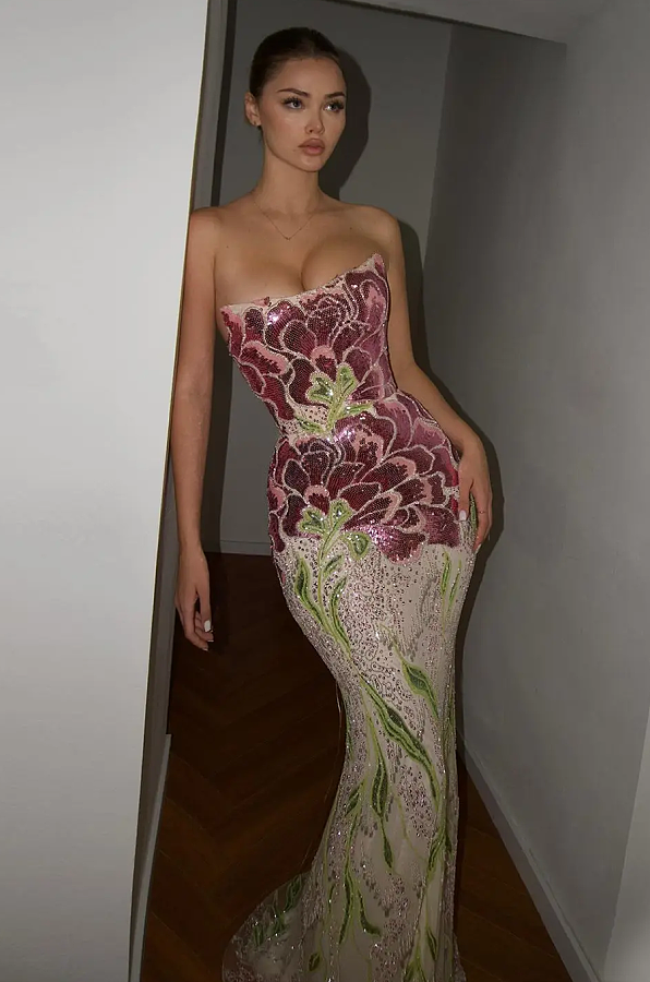 Luxury Sequin Evening Dress(green & purple)