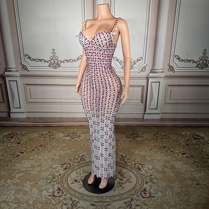 Spaghetti Straps Square Fully Rhinestone Evening Dresses