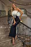 Feather Strapless Long Dress