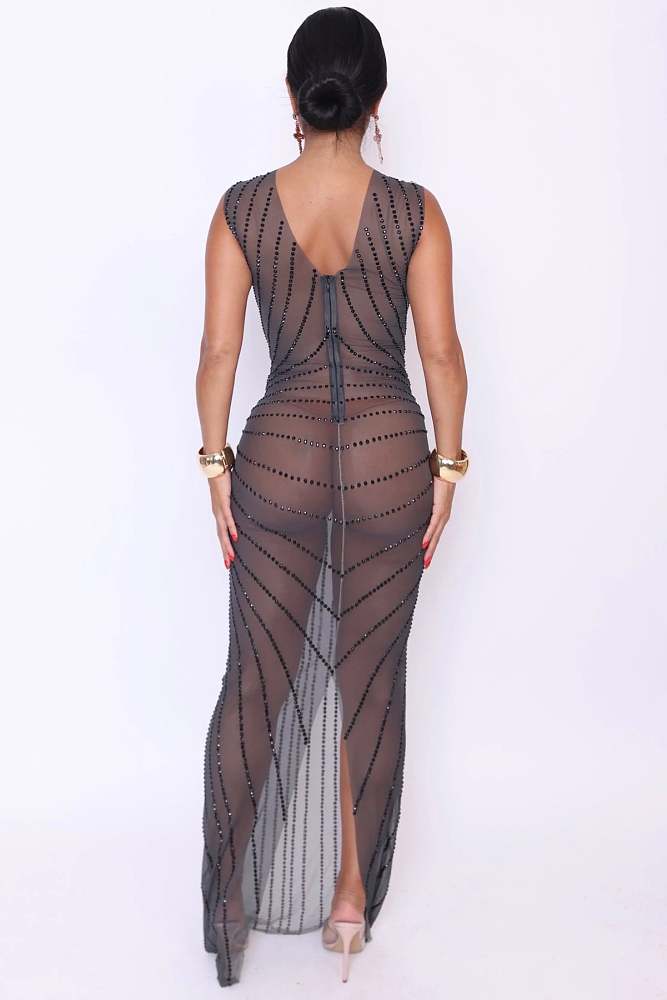 Sparkly Rhinestone Mesh Bodycon Dress