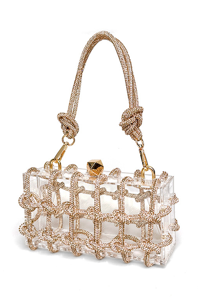 Woven Knotted Rhinestone Clutch