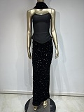 Black Off-Shoulder Sequin Maxi Dress