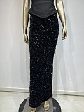 Black Off-Shoulder Sequin Maxi Dress