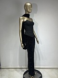 Black Off-Shoulder Sequin Maxi Dress