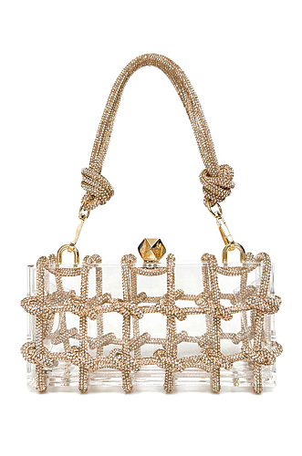Woven Knotted Rhinestone Clutch