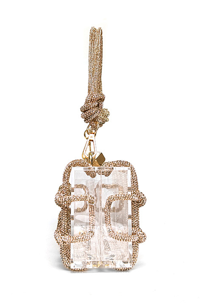 Woven Knotted Rhinestone Clutch