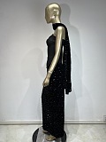 Black Off-Shoulder Sequin Maxi Dress