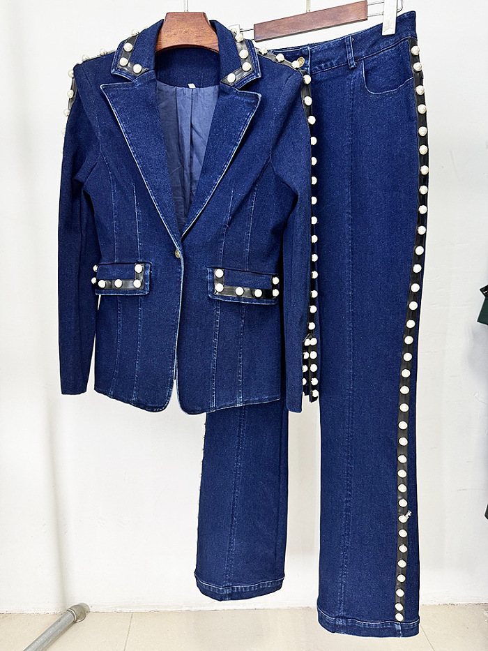 Pearl-Embellished Blazer Suit