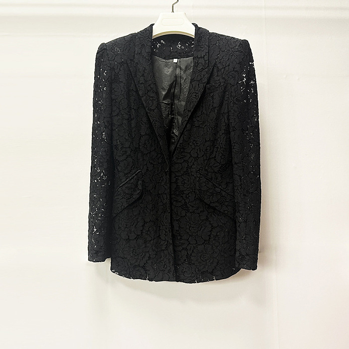 Floral Lace Blazer & Pants Set - Black