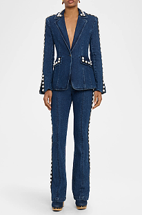 Pearl-Embellished Blazer Suit
