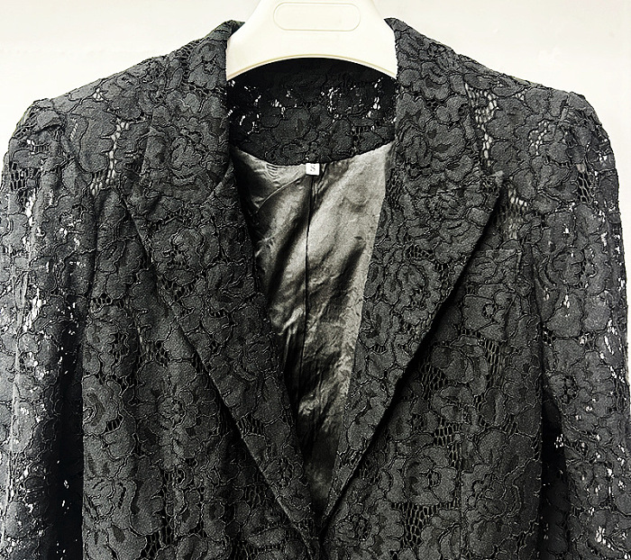 Floral Lace Blazer & Pants Set - Black