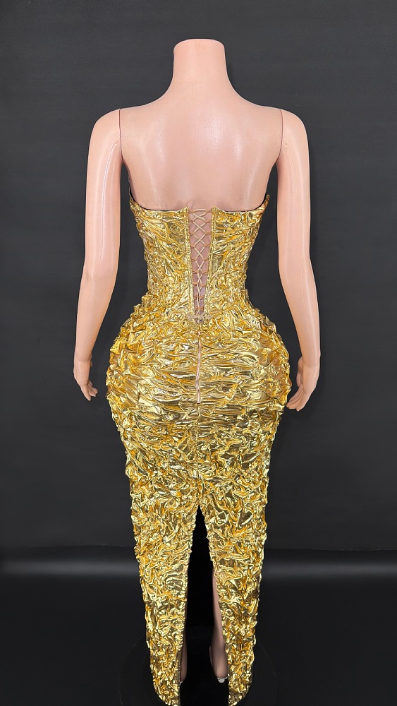 Shinny Fabric Sculpted Gown