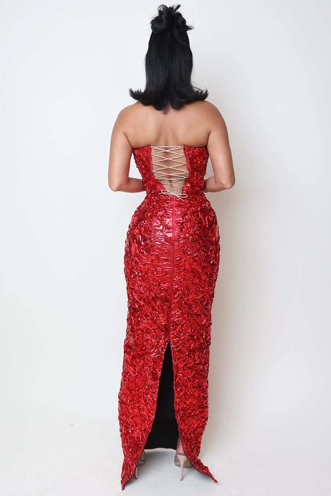 Shinny Fabric Sculpted Gown