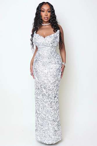 Shinny Fabric Sculpted Gown