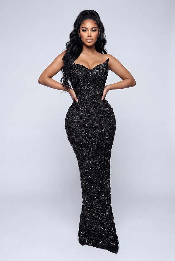 Shinny Fabric Sculpted Gown