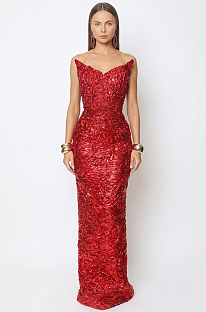 Shinny Fabric Sculpted Gown